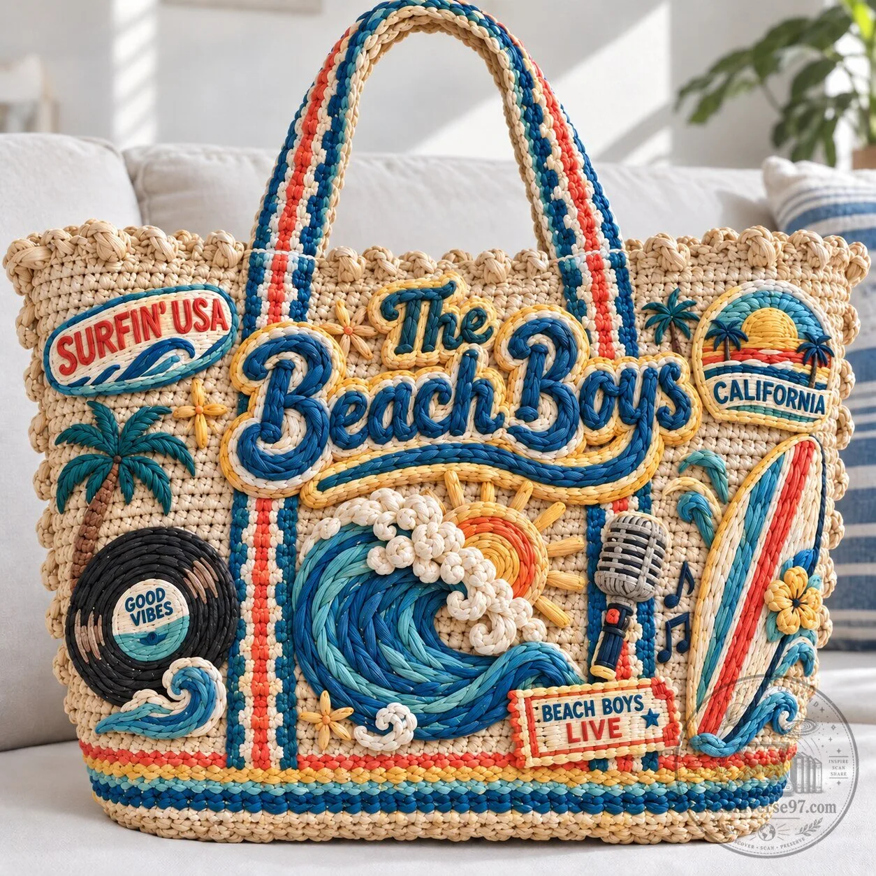 The Beach Boys Surfin' USA California Straw Style Embellished Tote Bag