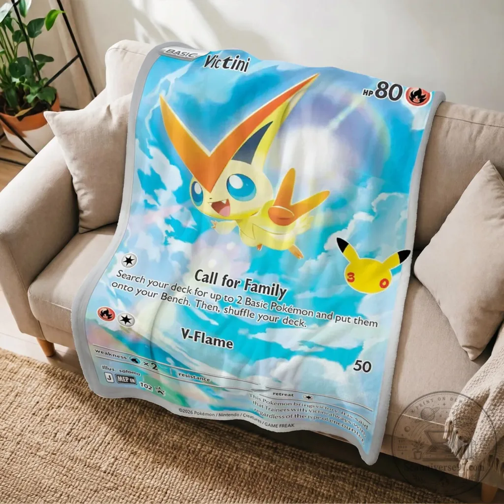 Victini Pokemon Trading Card Game Custom Fleece Blanket Victini Pokemon Trading Card Game Custom Fleece Blanket