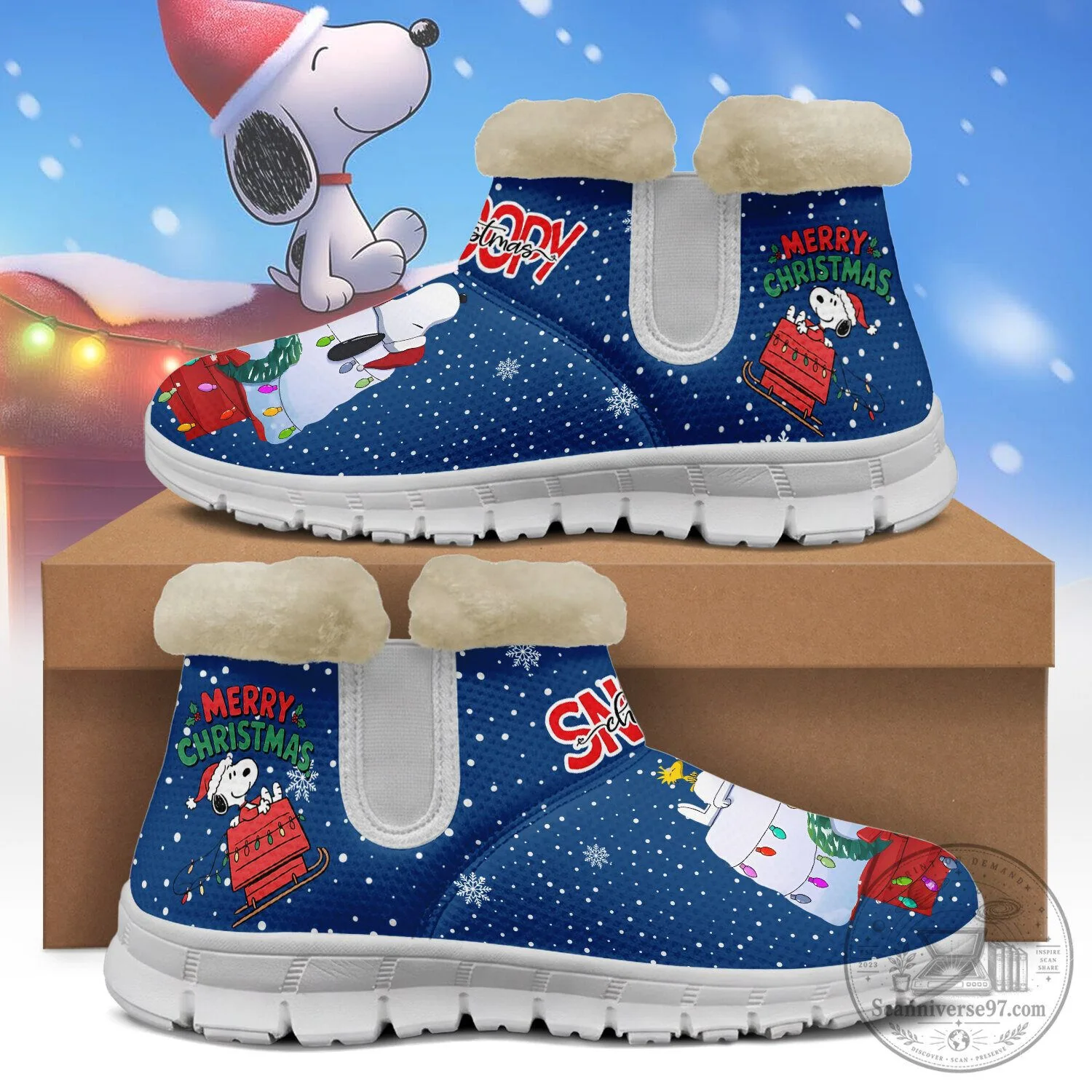 Snoopy Merry Christmas Snowflakes Winter Boots