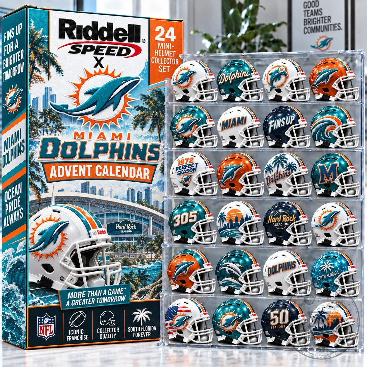 Miami Dolphins Riddell Speed Mini Helmet 24 Piece Advent Calendar Collector Set