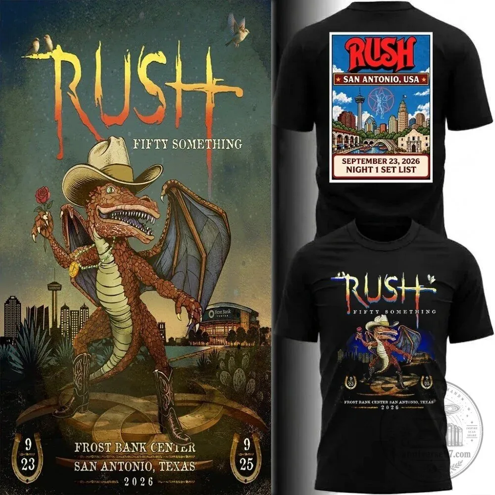 Rush Band San Antonio Texas Concert Tour Date Black T-Shirt
