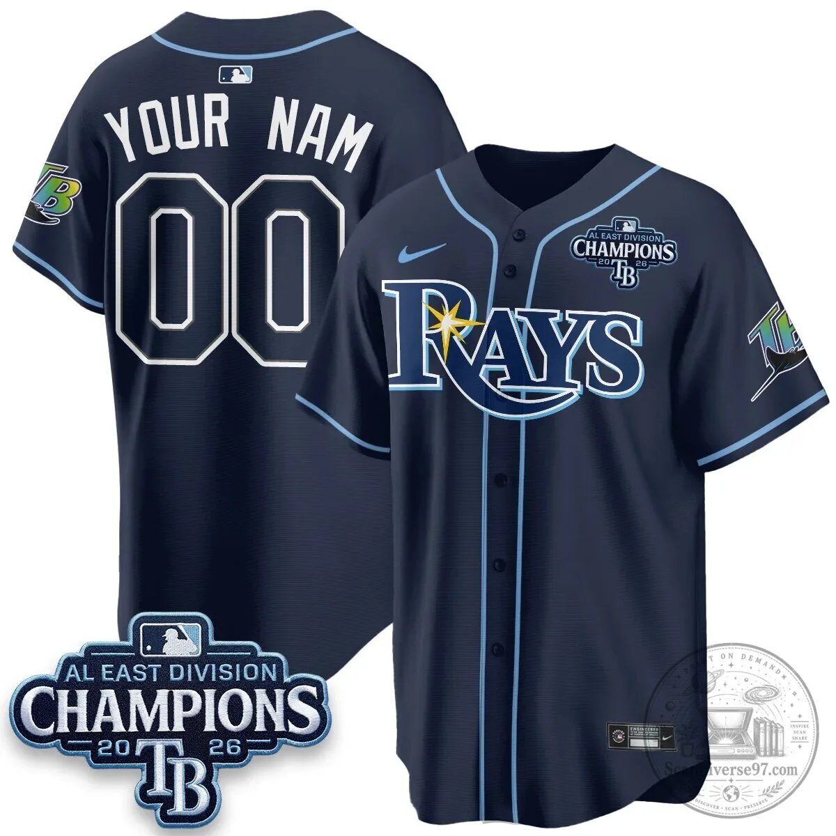Tampa Bay Rays 2026 American League East Division Champions Baseball Jersey 5 Tampa Bay Rays 2026 American League East Division Champions Baseball Jersey