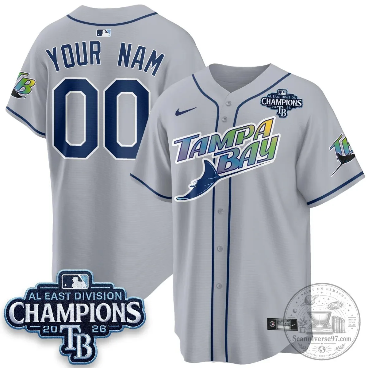 Tampa Bay Rays 2026 American League East Division Champions Baseball Jersey 7 Tampa Bay Rays 2026 American League East Division Champions Baseball Jersey