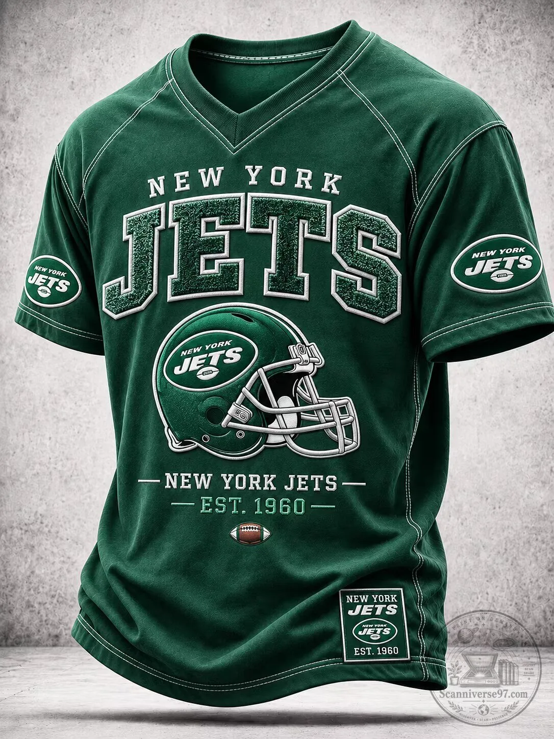 New York Jets Football Team Green Short Sleeve V-Neck T-Shirt