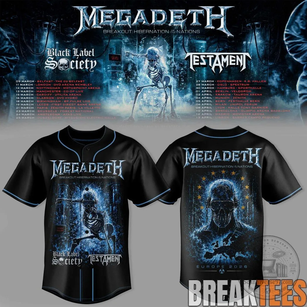 Baseball Jersey for Megadeth's Breakout Hibernation of the Nations Tour 5 Baseball Jersey for Megadeth