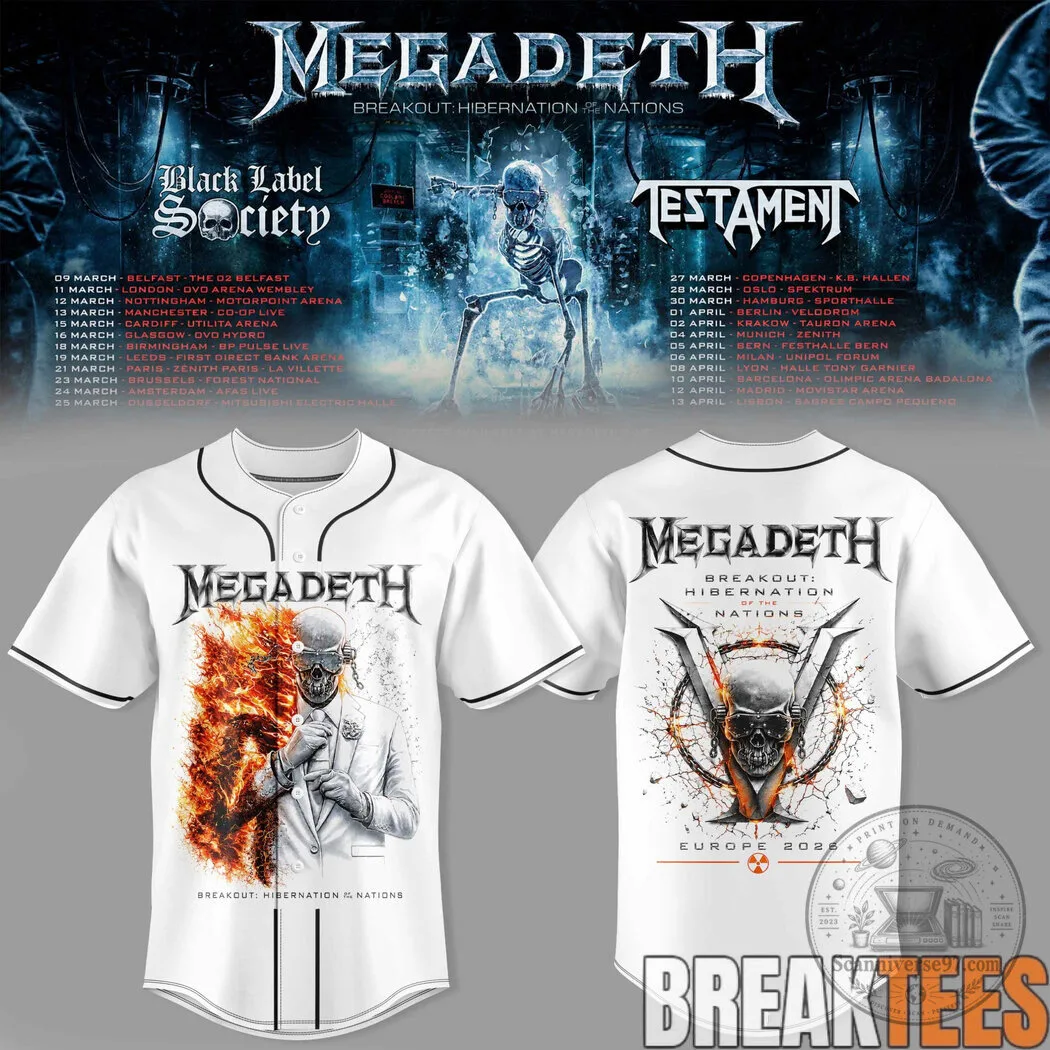 Baseball Jersey for Megadeth's Breakout Hibernation of the Nations Tour 6 Baseball Jersey for Megadeth