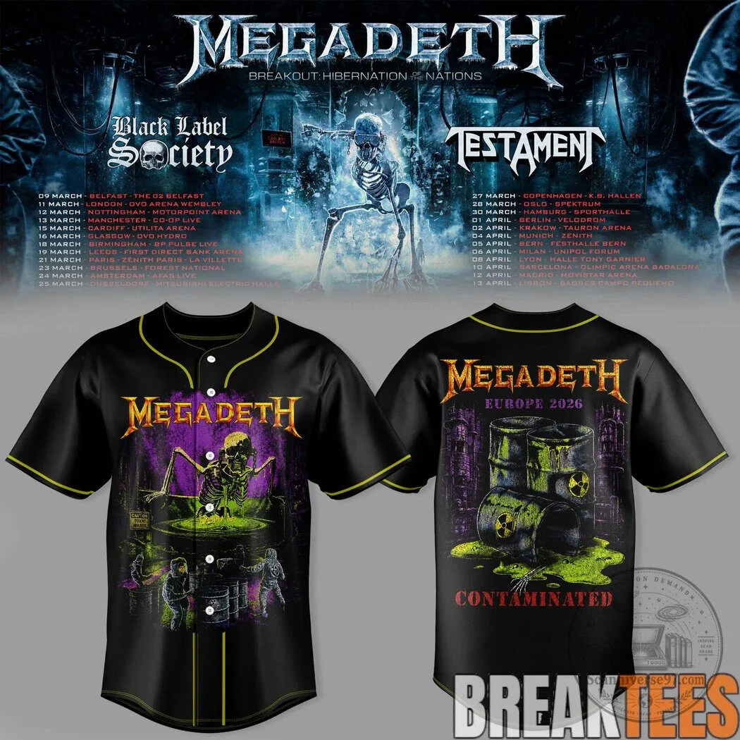 Baseball Jersey for Megadeth's Breakout Hibernation of the Nations Tour 7 Baseball Jersey for Megadeth