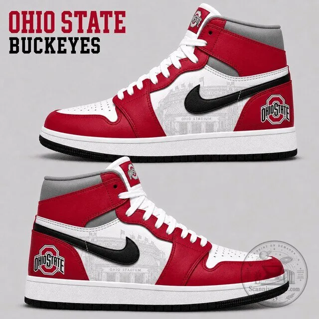 High Top Sneakers Featuring Ohio State Buckeyes Football Team Design