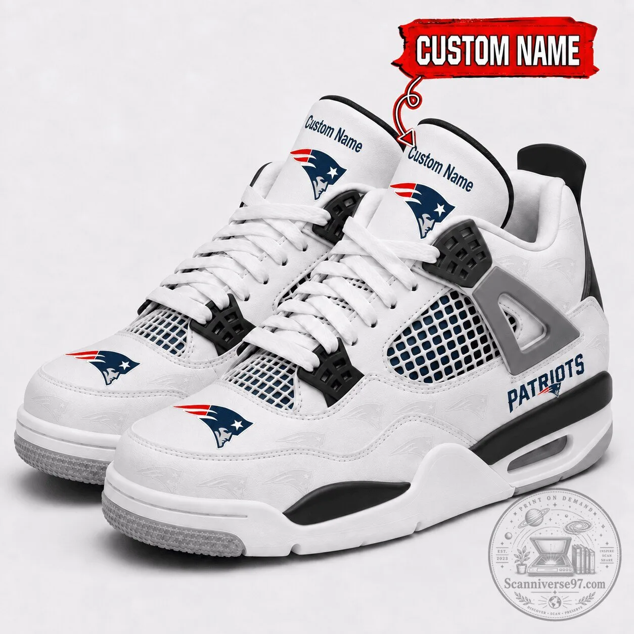 New England Patriots Personalized Custom Name White Design Sneakers