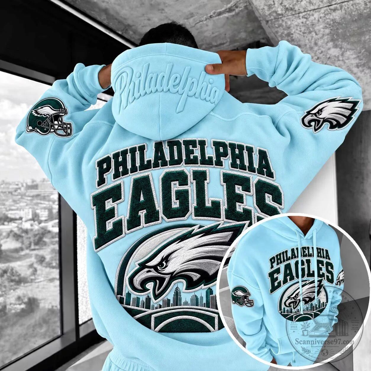 Philadelphia Eagles Football Team Logo Light Blue Pullover Hoodie