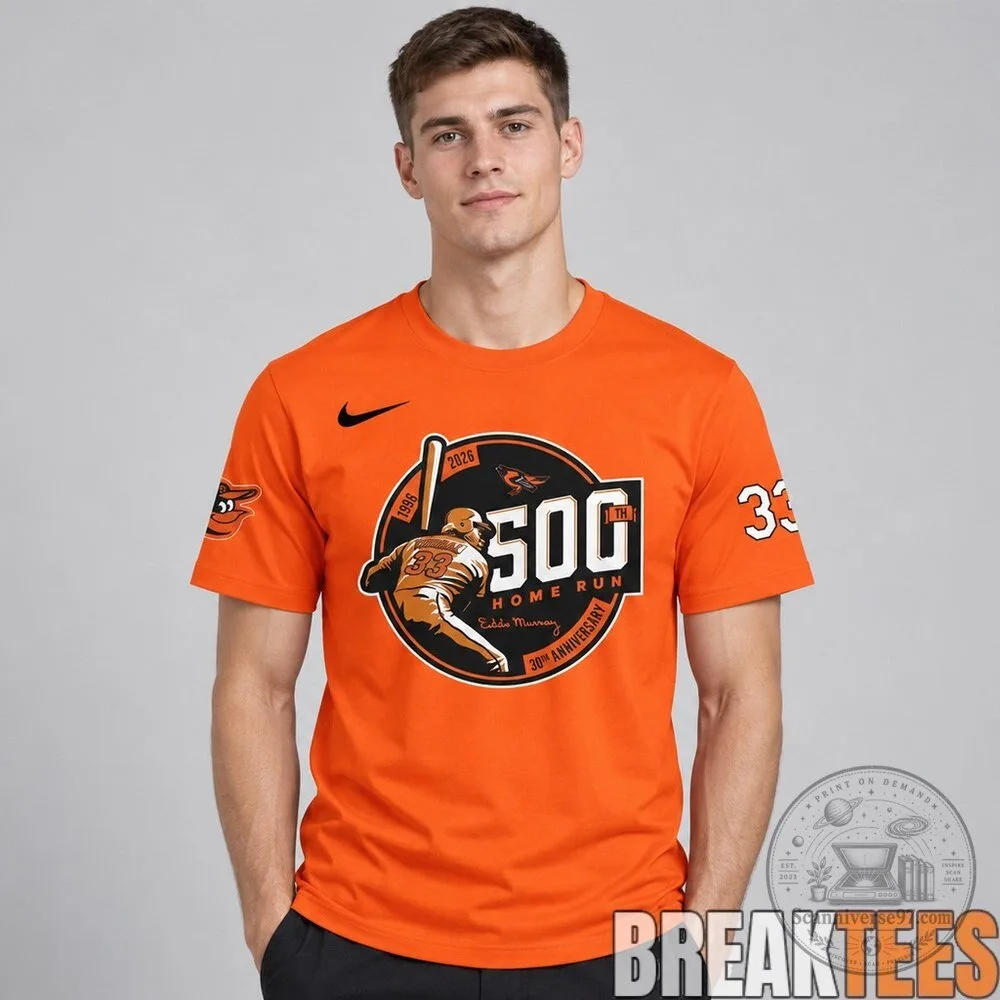 Baltimore Orioles Eddie Murray 500 Home Run Anniversary Orange T-Shirt 5 Baltimore Orioles Eddie Murray 500 Home Run Anniversary Orange T-Shirt