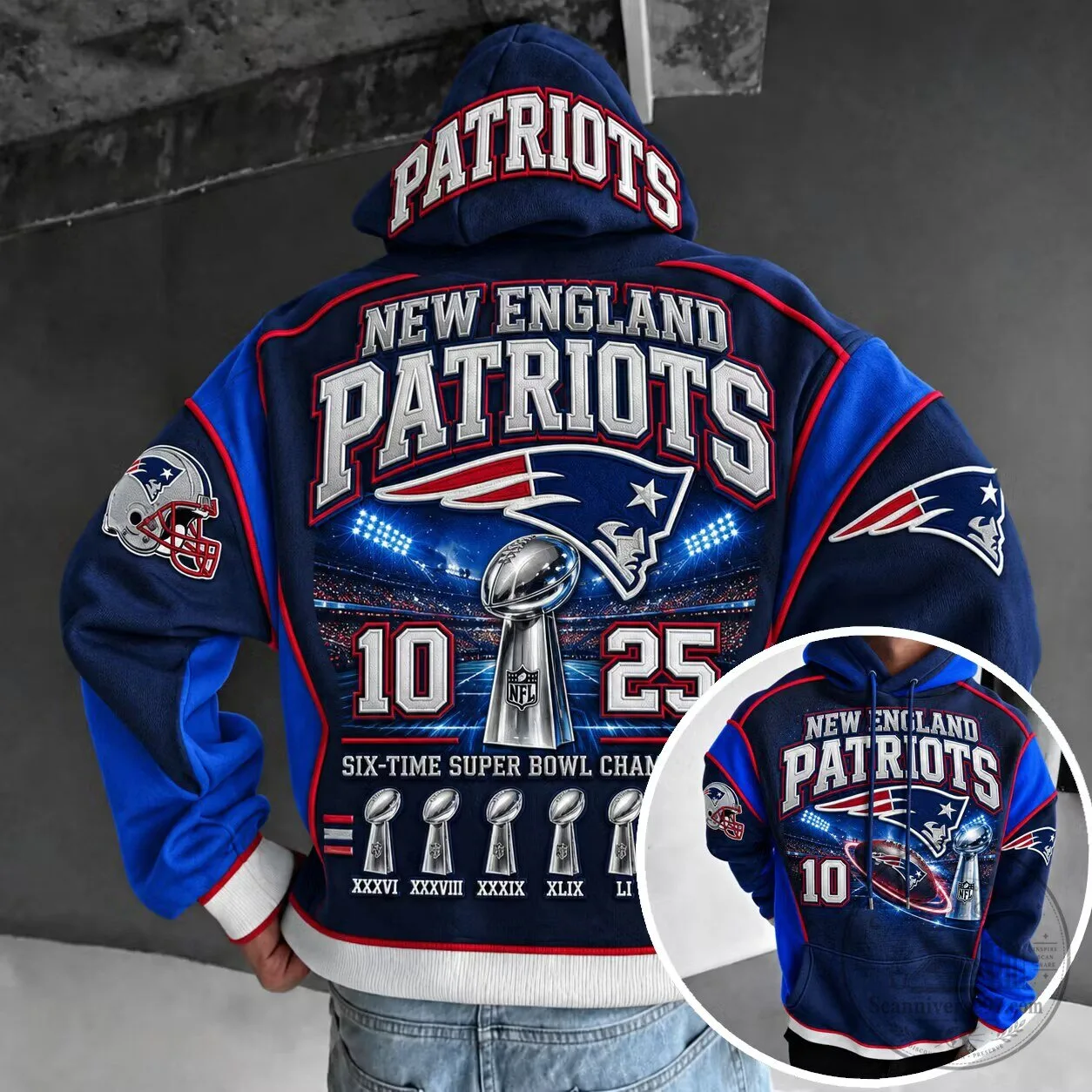 New England Patriots Six-Time Super Bowl Champions NFL Football Hoodie
