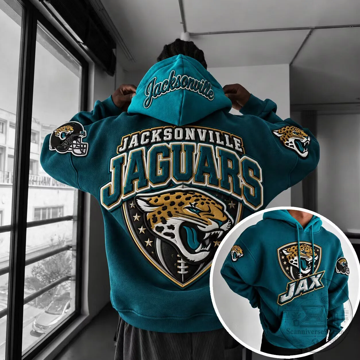 Teal Hoodie featuring the Jacksonville Jaguars NFL Team Logo