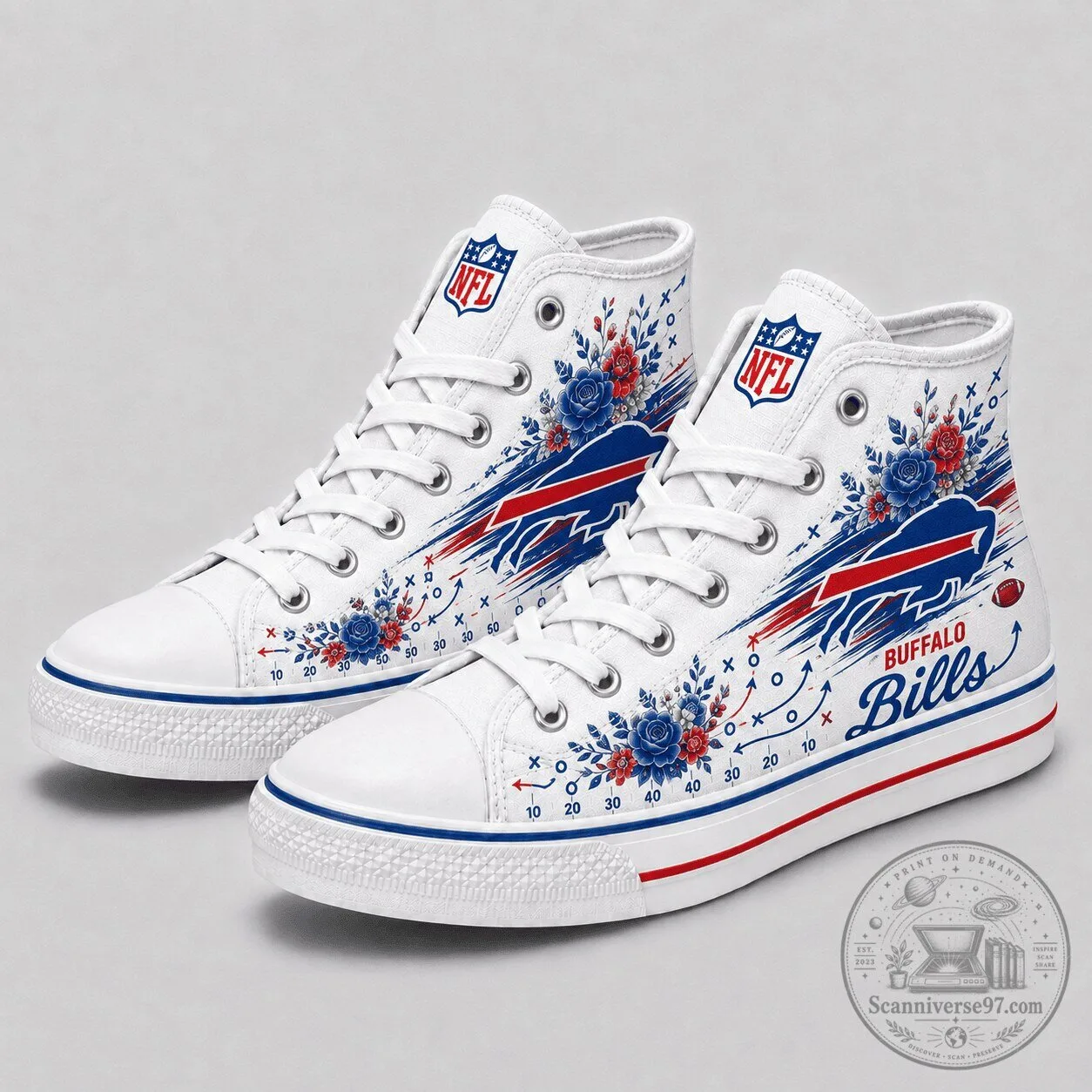 Buffalo Bills NFL Football Team Floral High Top Canvas Sneakers