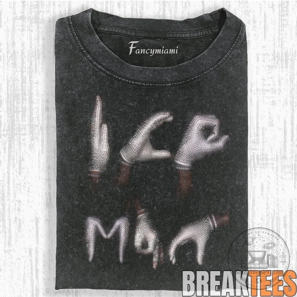 Drake Iceman Rhinestone Hand Signs Graphic Washed Black T-Shirt