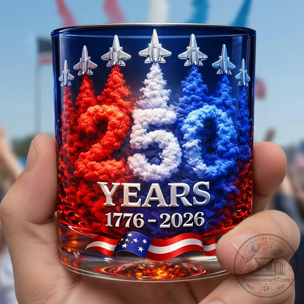 Patriotic 250 Years 1776-2026 American Anniversary Whiskey Drinking Glass