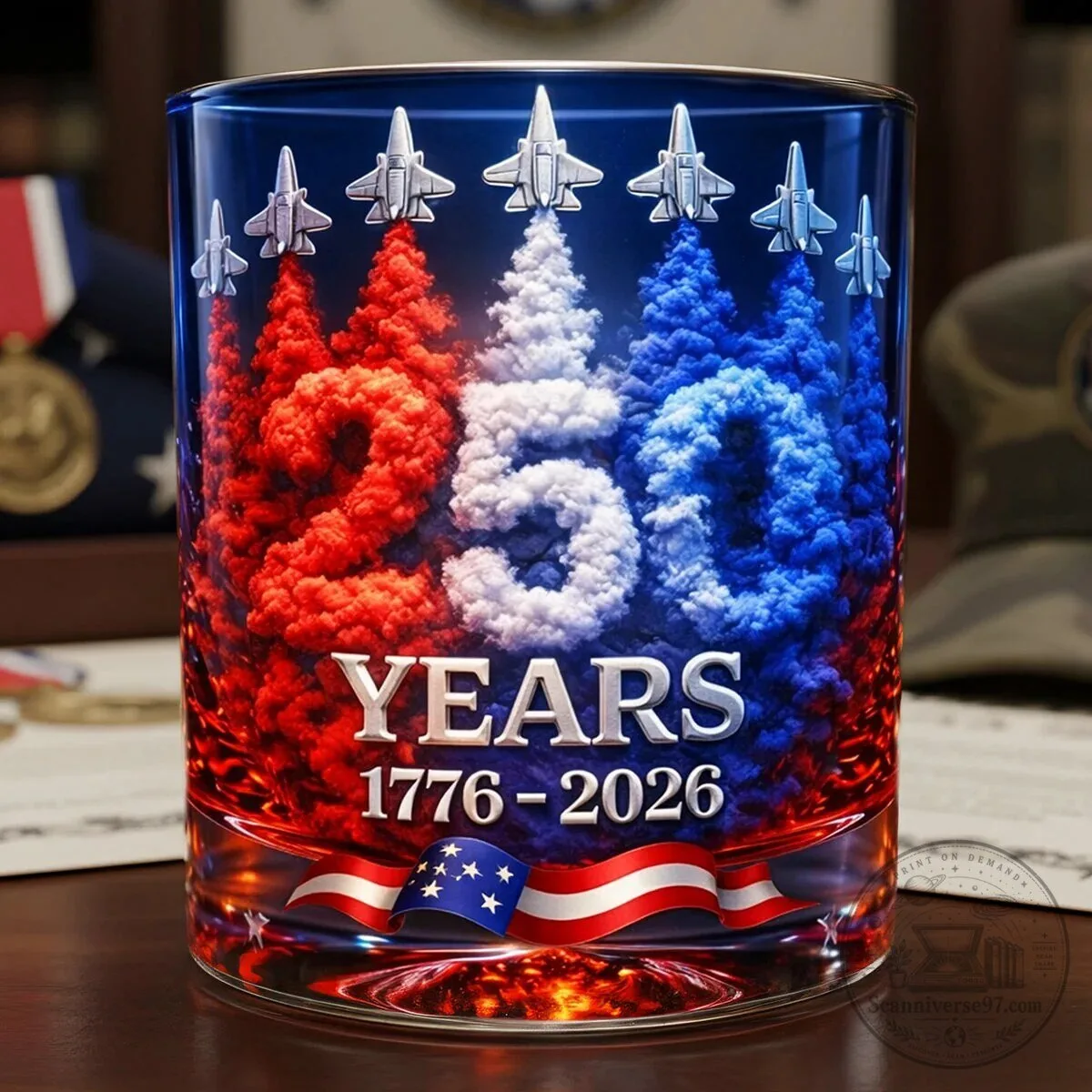 Patriotic 250 Years 1776-2026 American Anniversary Whiskey Drinking Glass 6 Patriotic 250 Years 1776-2026 American Anniversary Whiskey Drinking Glass