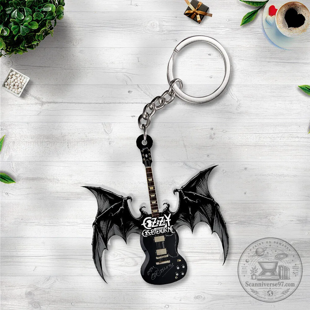 Ozzy Osbourne Bat Wing Guitar Shaped Double Sided Keychain