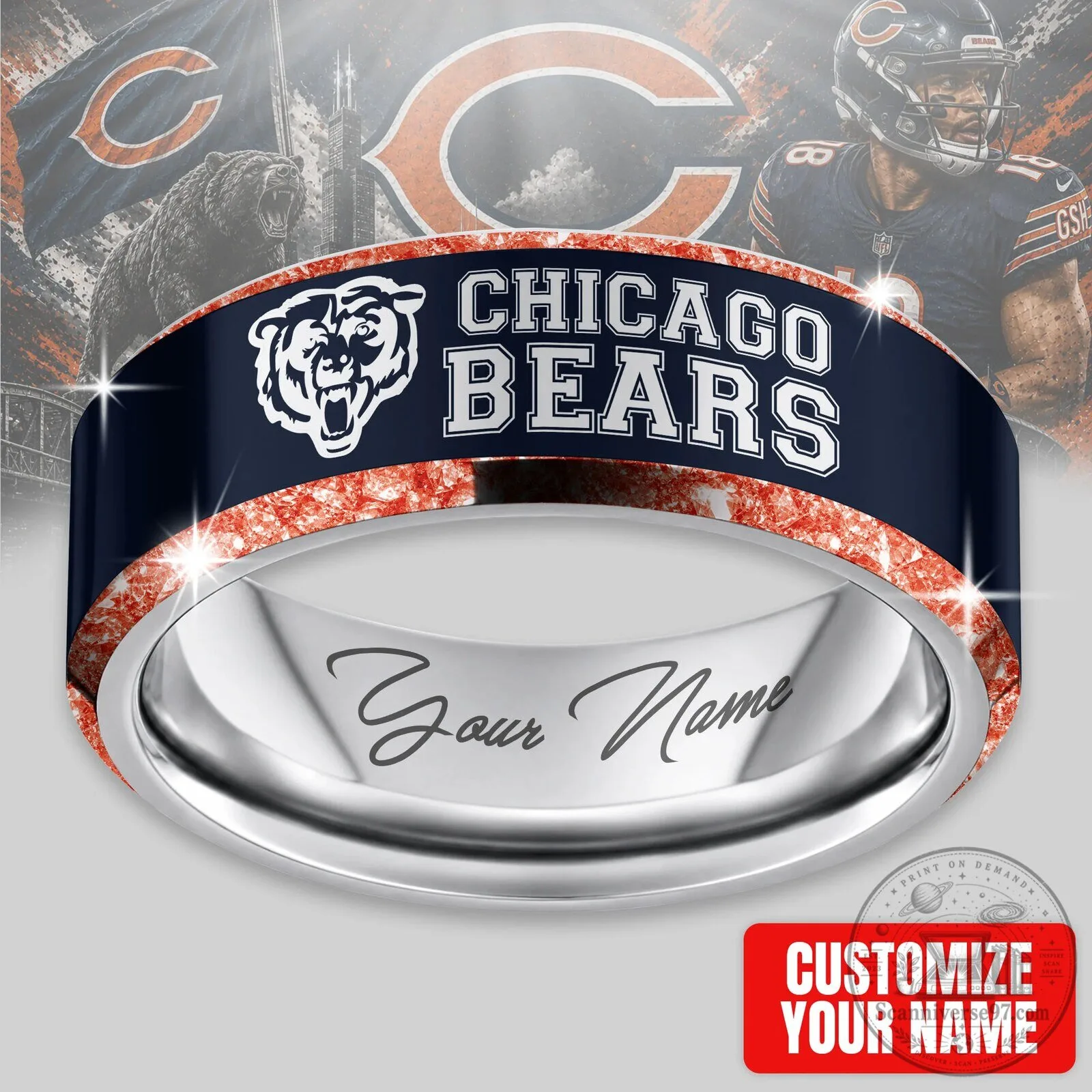 Chicago Bears NFL Football Team Logo Personalized Engraved Championship Ring