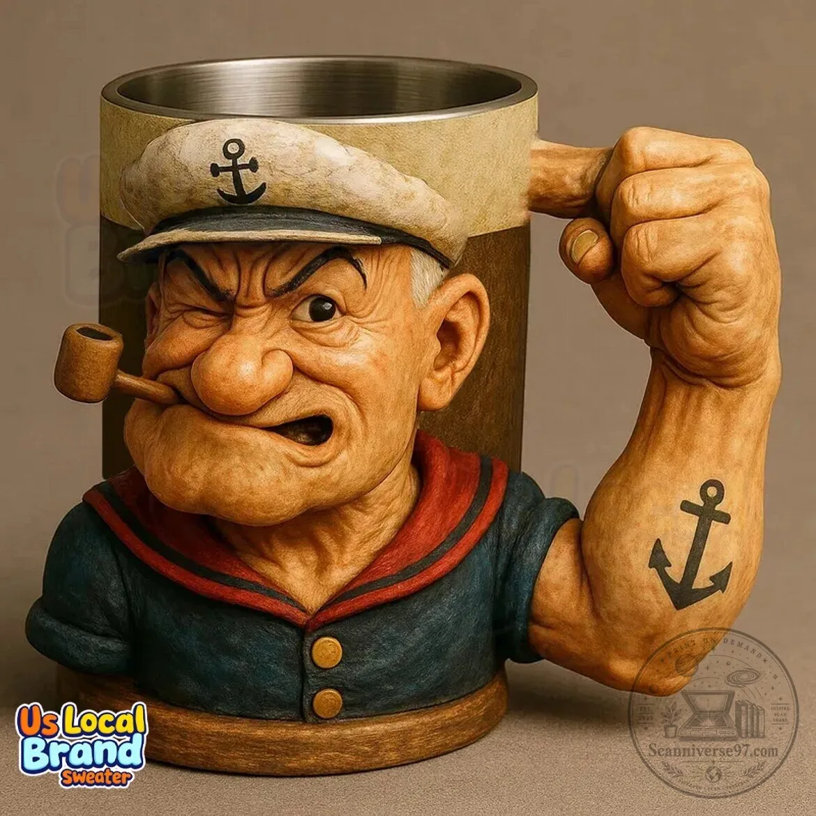 Popeye the Sailor Man Winking Cartoon Character Coffee Mug 3 Popeye the Sailor Man Winking Cartoon Character Coffee Mug