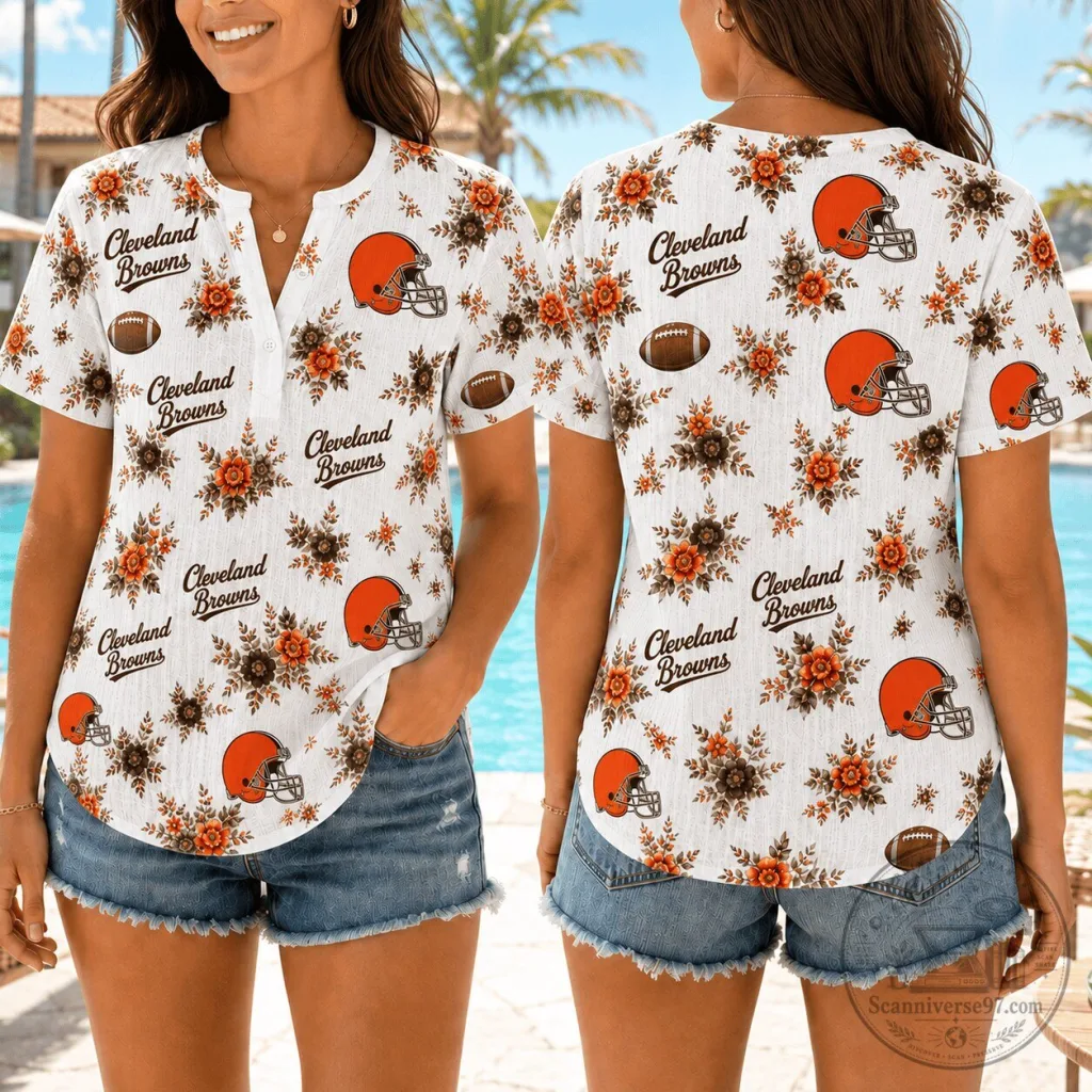 Cleveland Browns Football Floral Pattern Women's Short-Sleeve Shirt Cleveland Browns Football Floral Pattern Women's Short-Sleeve Shirt
