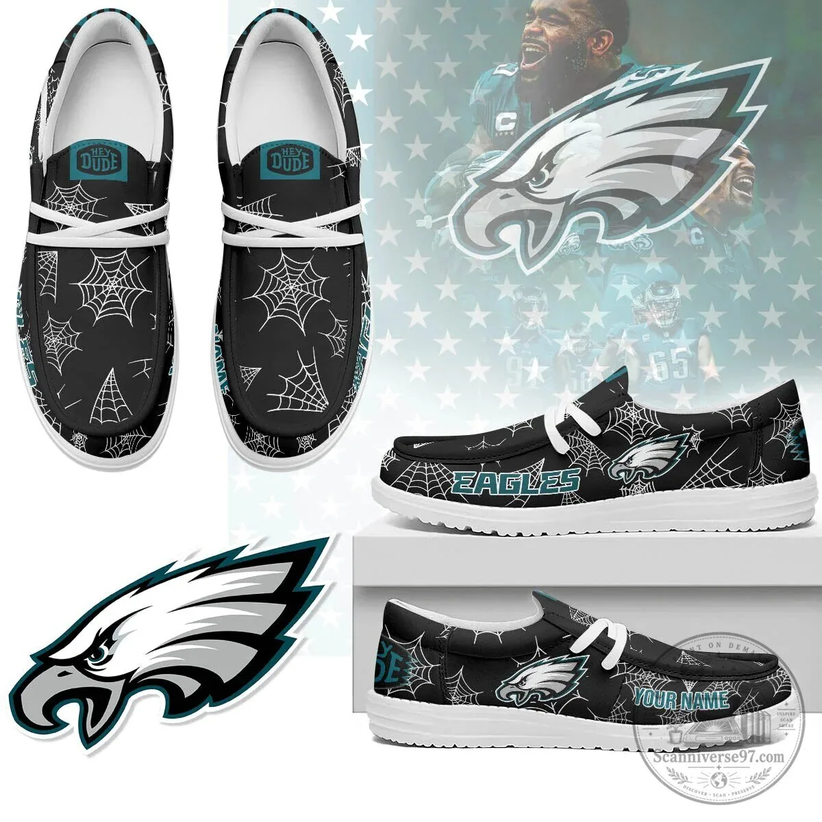 Philadelphia Eagles Halloween Skeleton Pattern Shoes 6 Philadelphia Eagles Halloween Skeleton Pattern Shoes