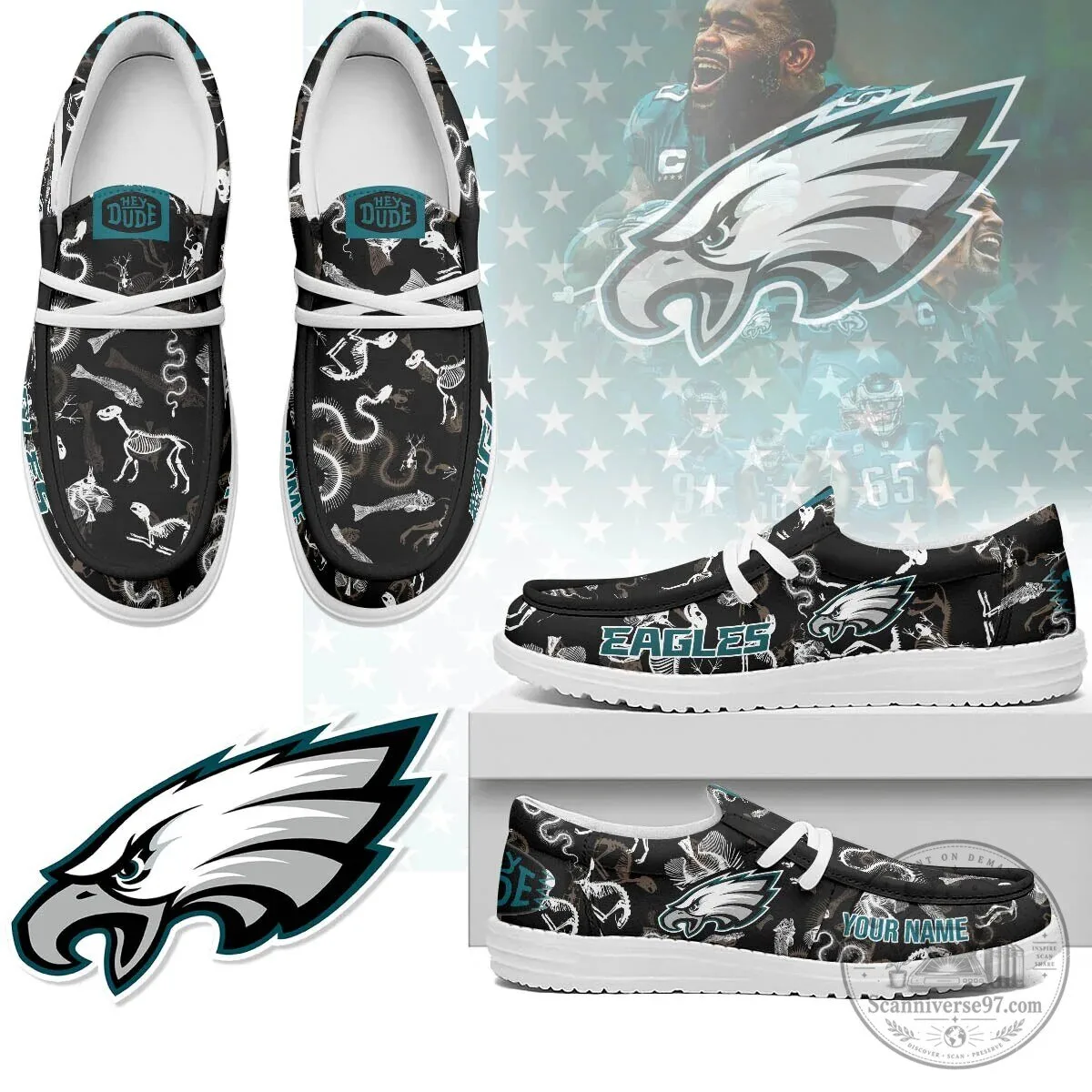 Philadelphia Eagles Halloween Skeleton Pattern Shoes 7 Philadelphia Eagles Halloween Skeleton Pattern Shoes