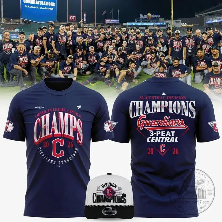 Cleveland Guardians 2026 AL Central Division Champions 3-Peat Navy T-Shirt