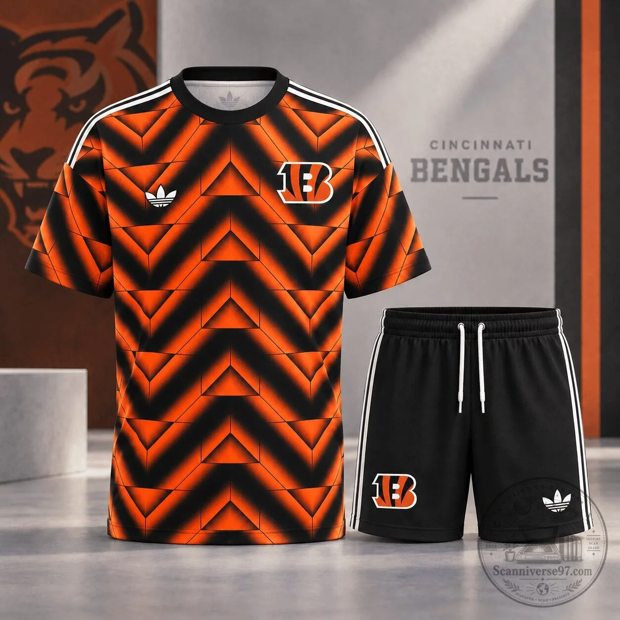 Cincinnati Bengals Geometric Performance Football Jersey and Shorts Set