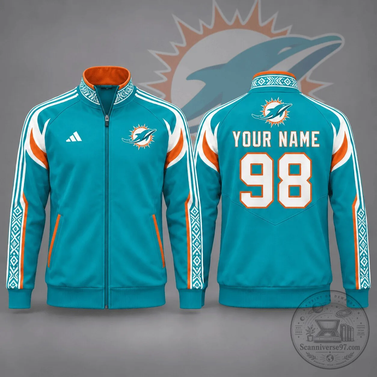 Miami Dolphins Personalized Team Nordic Zip Up Track Jacket