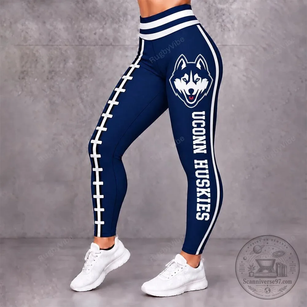 UConn Huskies Football Team Women's Blue Striped Athletic Leggings