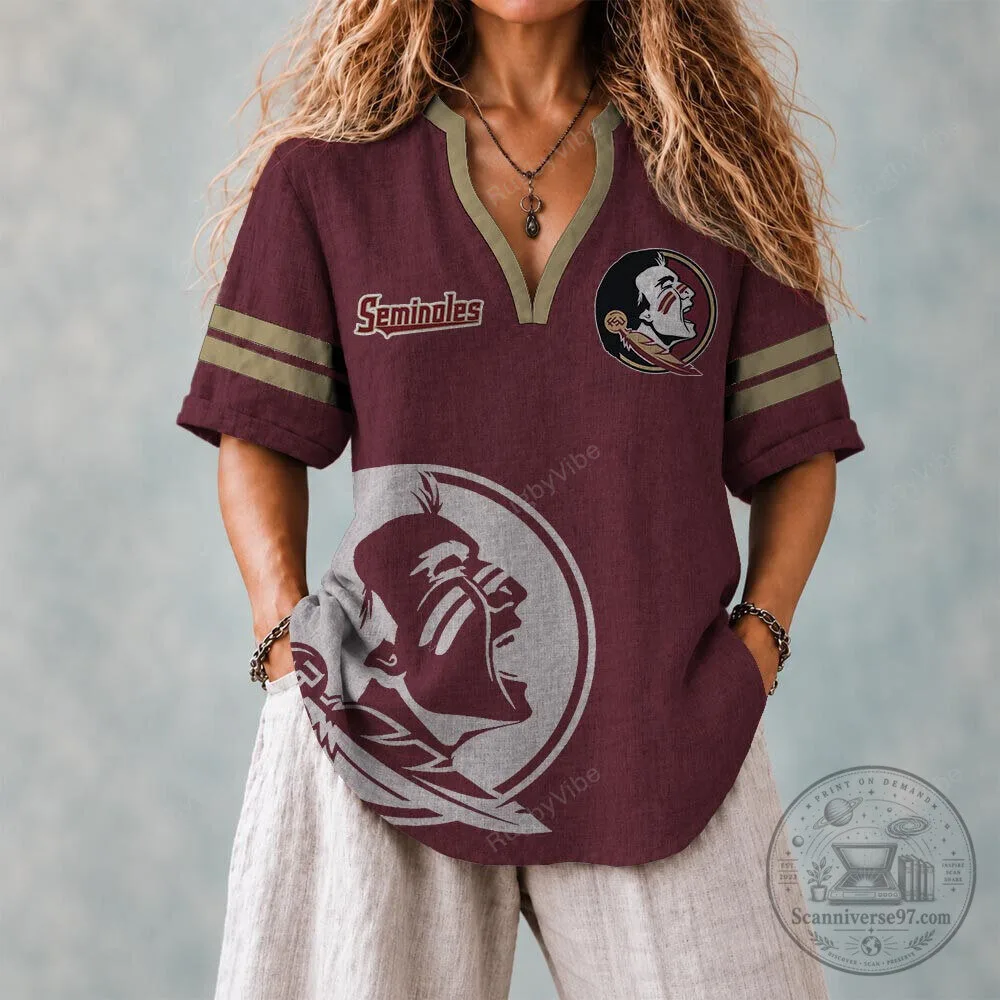 Florida State Seminoles Women's Maroon V-Neck Short Sleeve T-Shirt