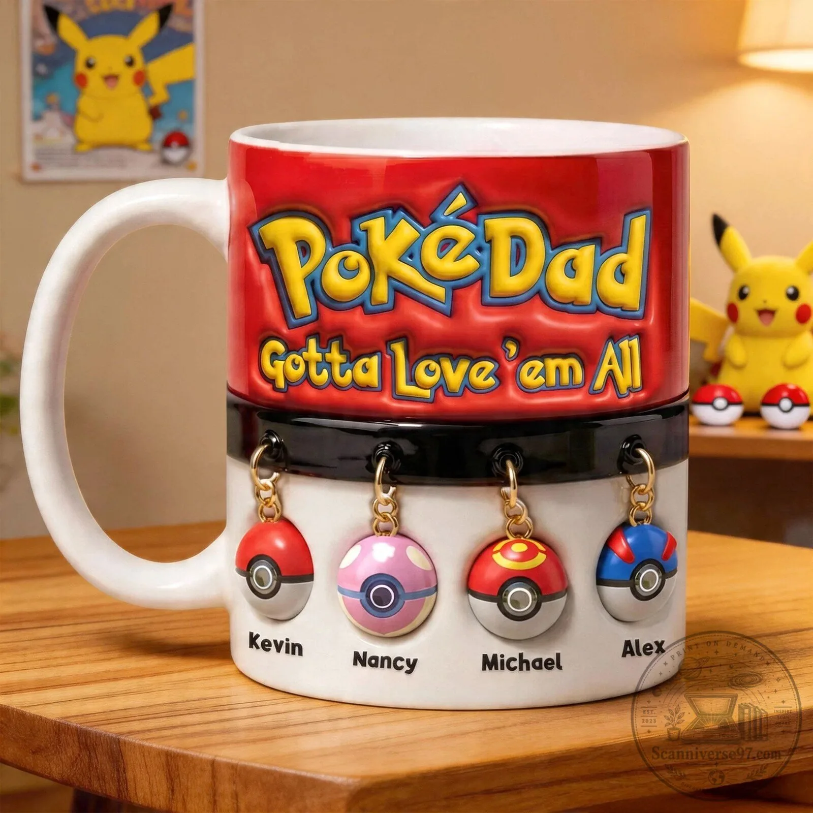 Personalized Coffee Mug for Poke Dad - Gotta Love 'Em All Pokémon Design