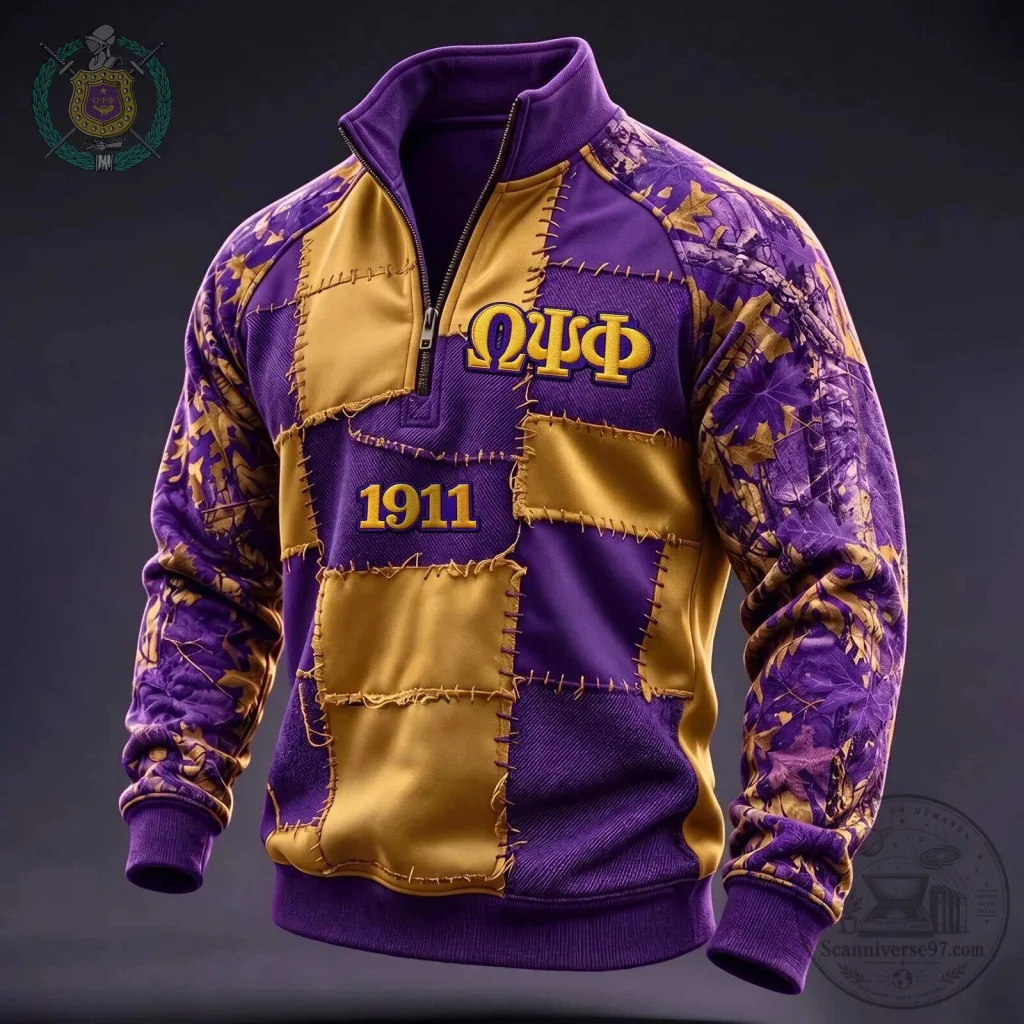 Omega Psi Phi Fraternity 1911 Quarter Zip Patchwork Pullover Sweatshirt Omega Psi Phi Fraternity 1911 Quarter Zip Patchwork Pullover Sweatshirt
