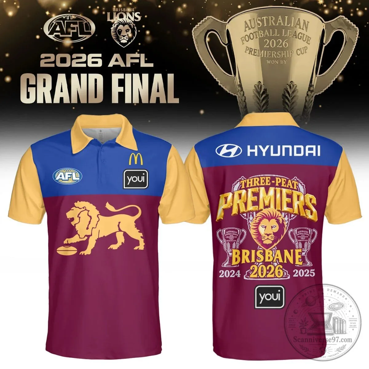 Brisbane Lions Australian Football League 2026 Premiership Three-Peat Premiers Polo Shirt