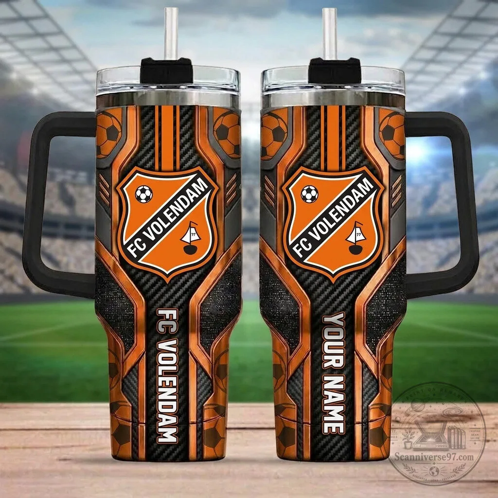 FC Volendam Football Club Orange Black Stainless Steel Insulated Tumbler with Handle