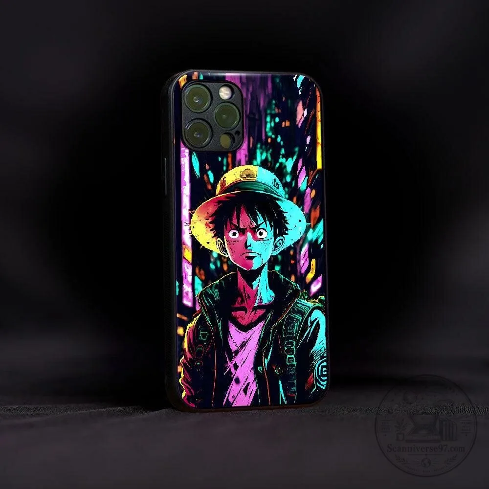 One Piece Monkey D. Luffy Neon Art Anime Character Phone Case