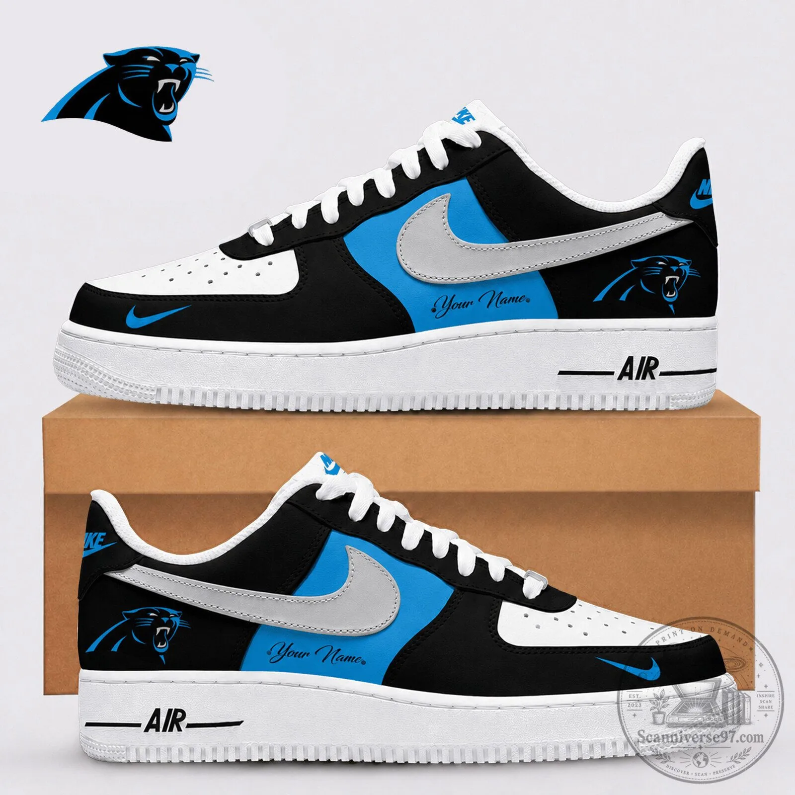 Custom Name Air Force One Sneakers for Carolina Panthers NFL Fans