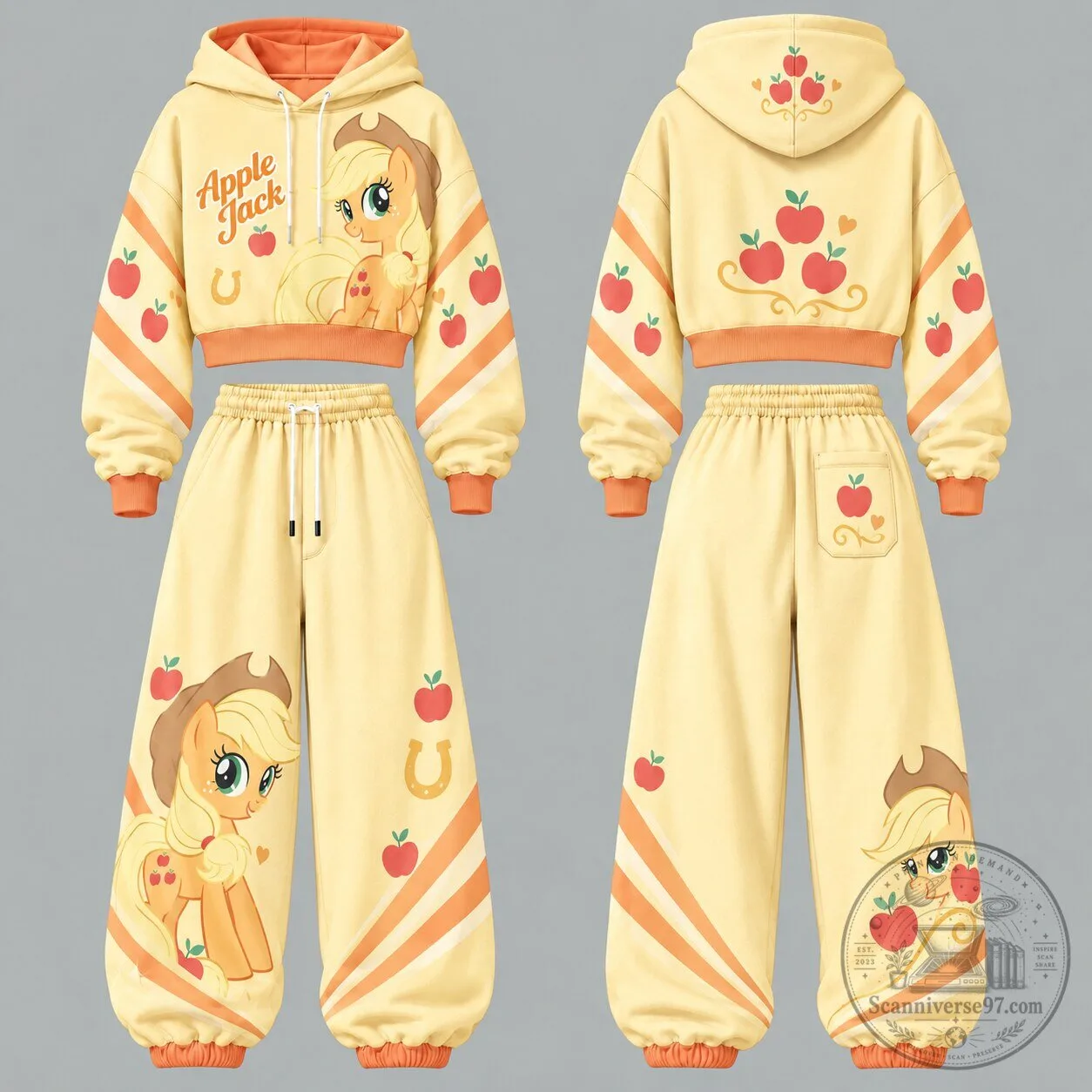 My Little Pony Applejack Cartoon Character Cropped Hoodie and Sweatpants Set