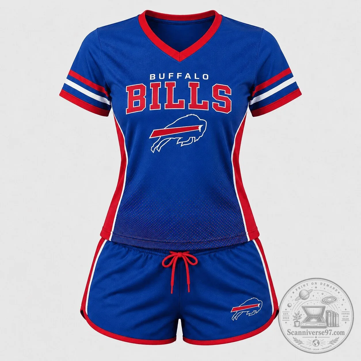 Buffalo Bills Women's Blue and Red V-Neck Top and Shorts Set