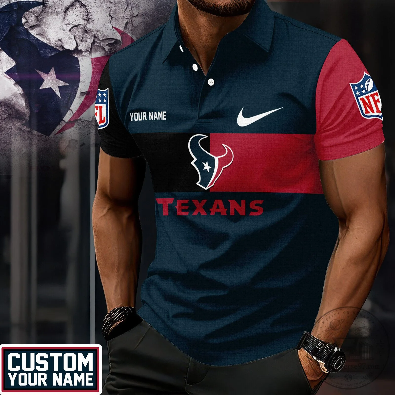 Houston Texans NFL Fan Gift Polo Shirt - Custom Name Football Apparel for Men