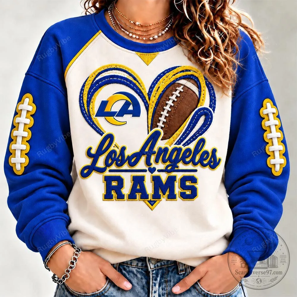 Los Angeles Rams Football Heart Design Crewneck Sweatshirt