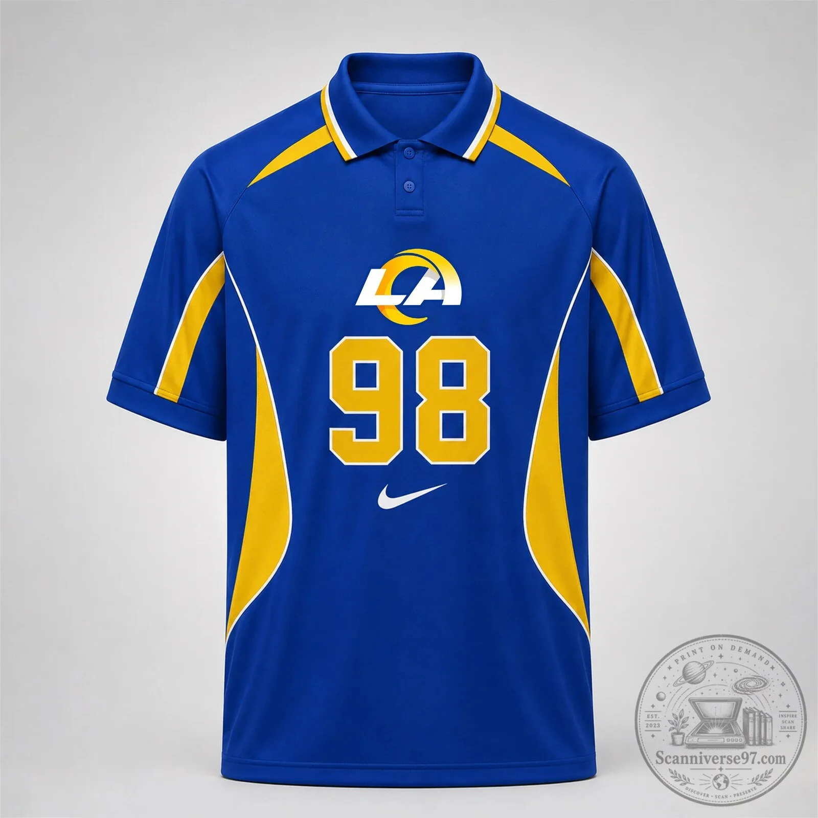 Los Angeles Rams Royal Blue Custom Number Polo Shirt