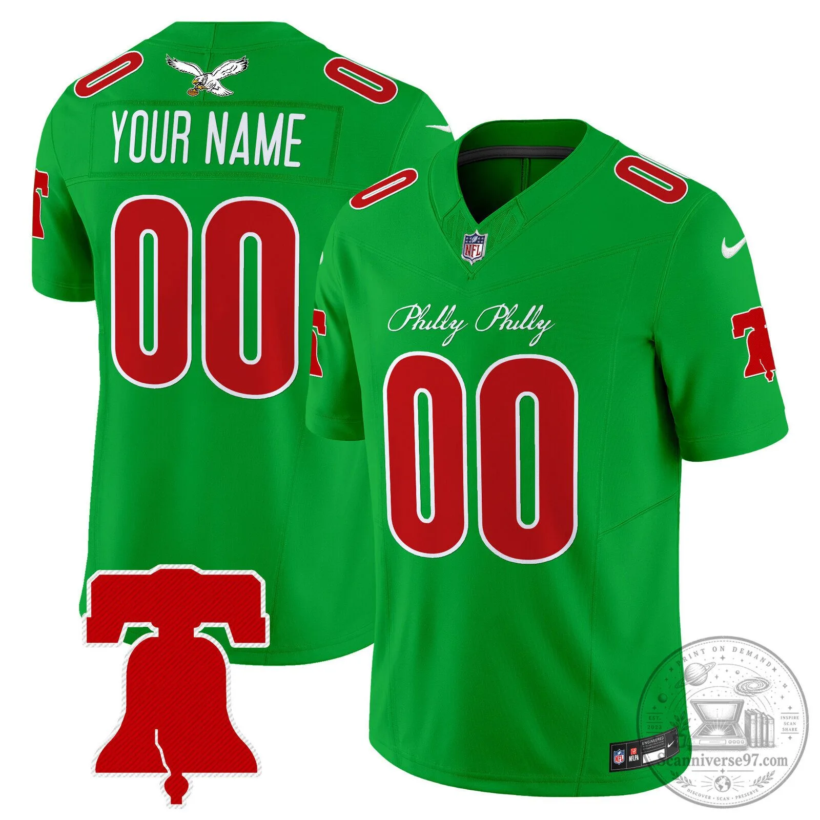 Philly Philadelphia Eagles Green Custom Football Jersey