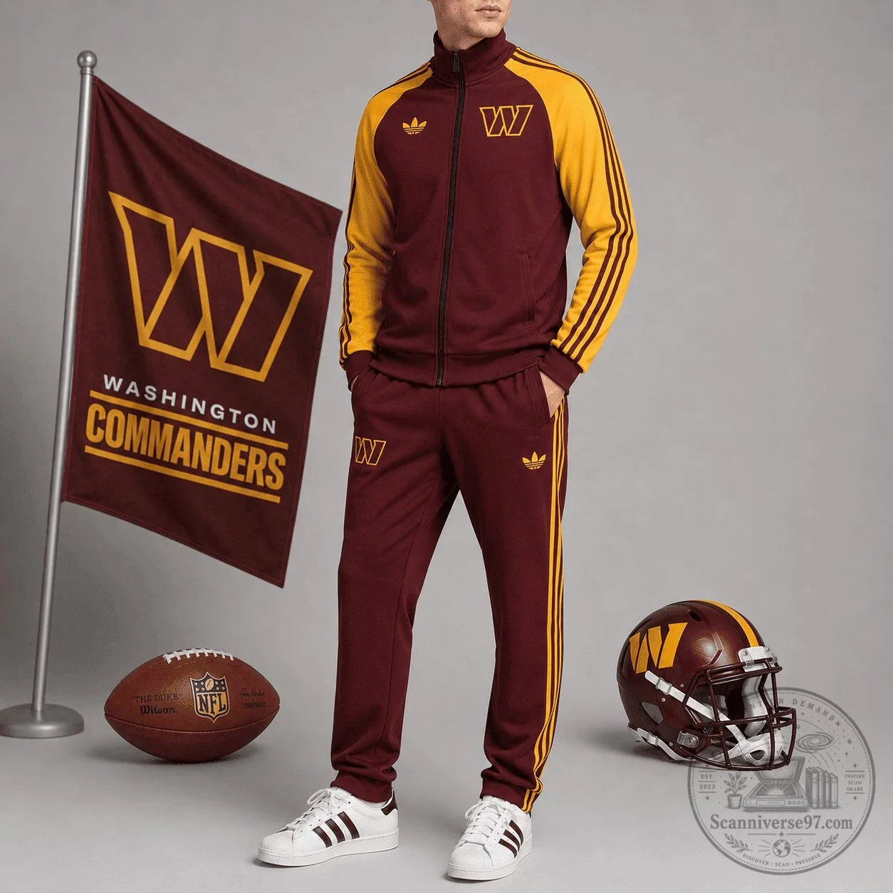 Washington Commanders Adidas Burgundy Gold Track Suit Jacket and Jogger Pants Set