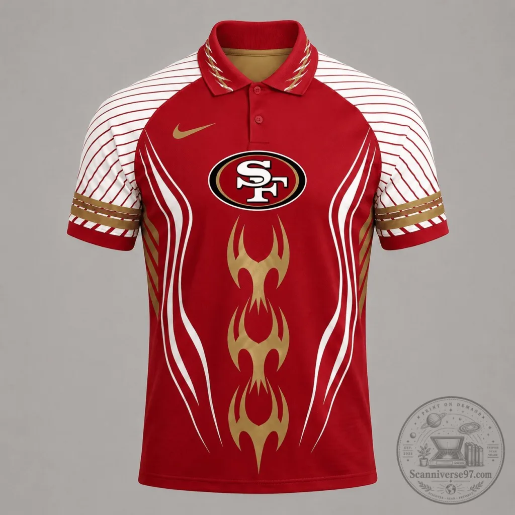 San Francisco 49ers Flame Stripe Athletic Red and Gold Polo Shirt 14 San Francisco 49ers Flame Stripe Athletic Red and Gold Polo Shirt