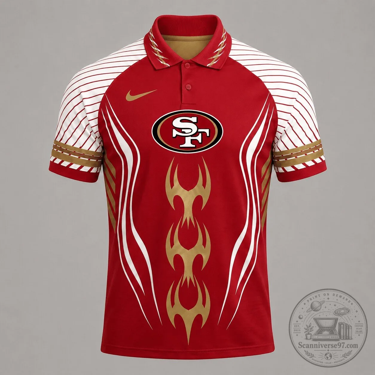 San Francisco 49ers Flame Stripe Athletic Red and Gold Polo Shirt