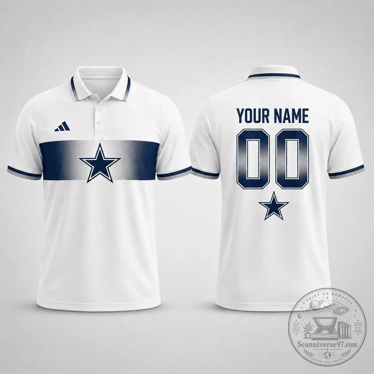 Dallas Cowboys Personalized Number White and Blue Polo Shirt