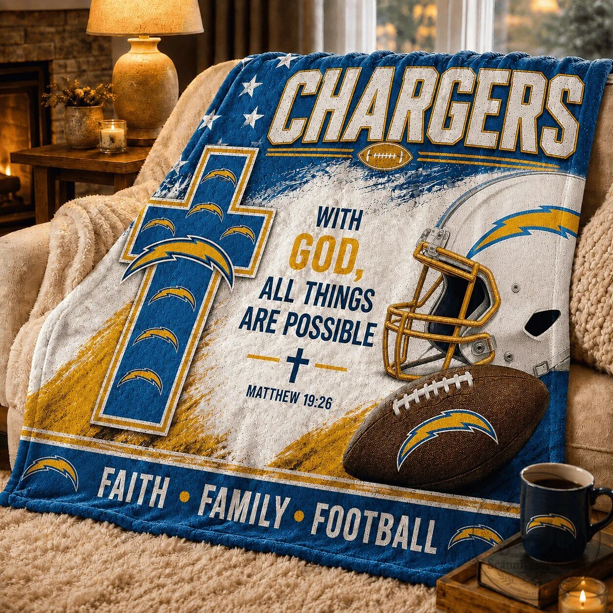 God Makes All Things Possible Blanket for the Los Angeles Chargers Football Team