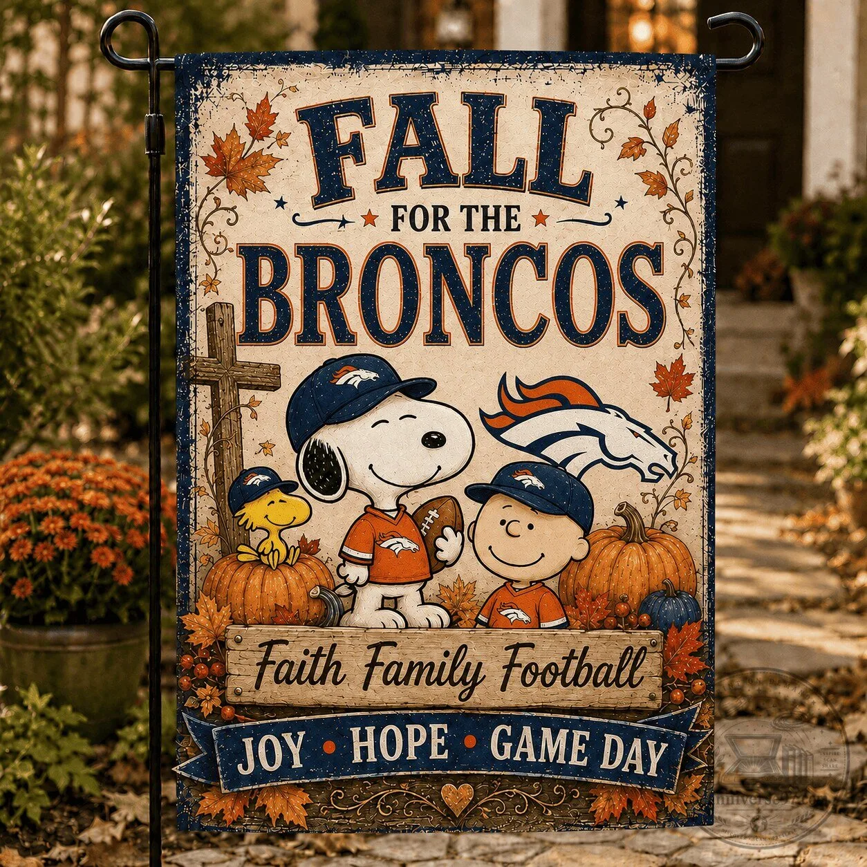 Denver Broncos Peanuts Snoopy Charlie Brown Fall Football Garden Flag